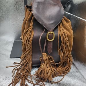 Fringed Brown Leather Backpack